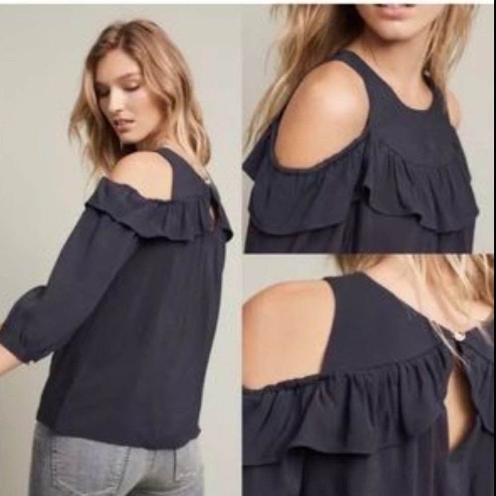 Anthropologie maeve navy blue cold shoulder 3/4 sleeves top